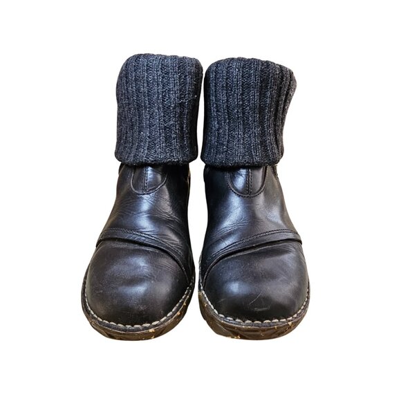 El Naturalista Black Leather Sweater Ankle Boots | Cozy Fold-Down Cuff - Picture 1 of 6